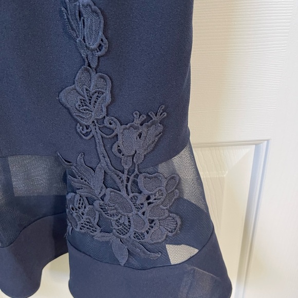 Aidan Mattox Sleeveless, Stretch Flounce Hem, Floral Mesh Insert Sheath Dress - Picture 13 of 15